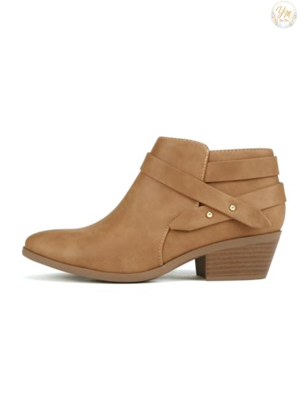 Womens Multi Strap Ankle Bootie Chunky Block Heel Vegan Leather Side Zip